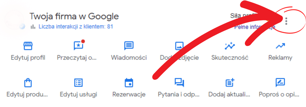 Google Moja Firma - panel zarządzania