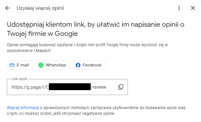 Bezpośredni link do opinii Google