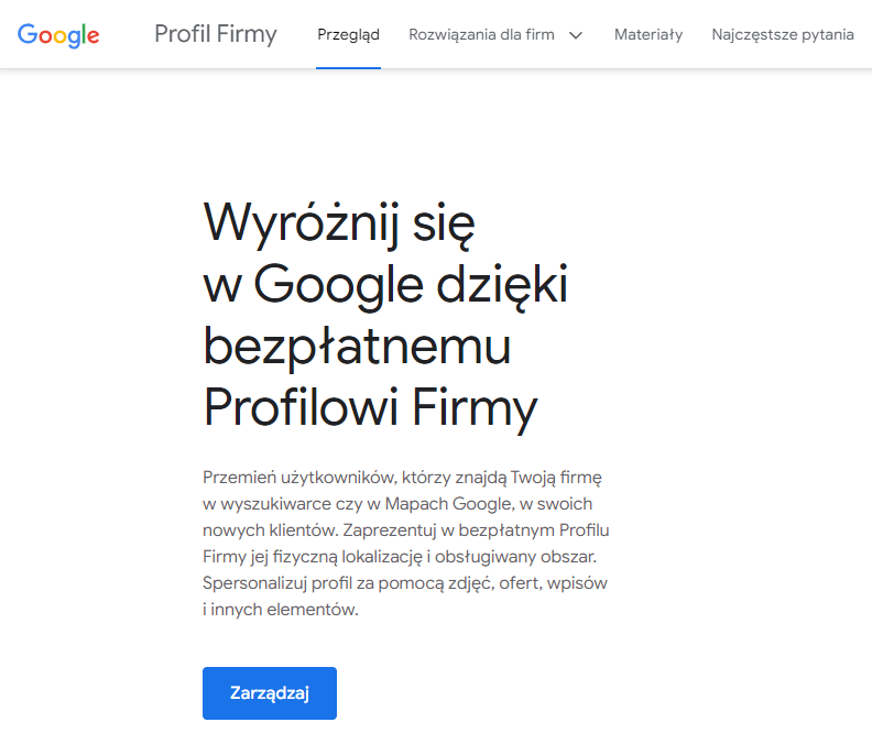 Wyróżnij się w Google dzięki bezpłatnemu Profilowi Firmy - strona google