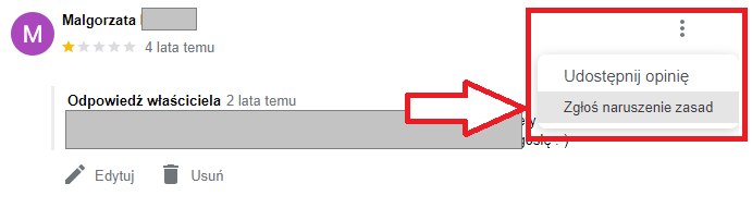 Zgłaszanie opinii naruszającej zasady Google