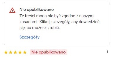 Nie opublikowana opinia w Google
