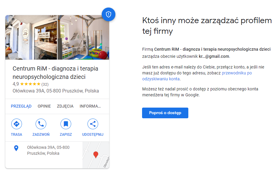 Poproś o dostęp do wizytówki Google