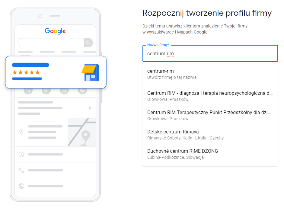 Rozpocznij tworzenie profilu firmy w Google