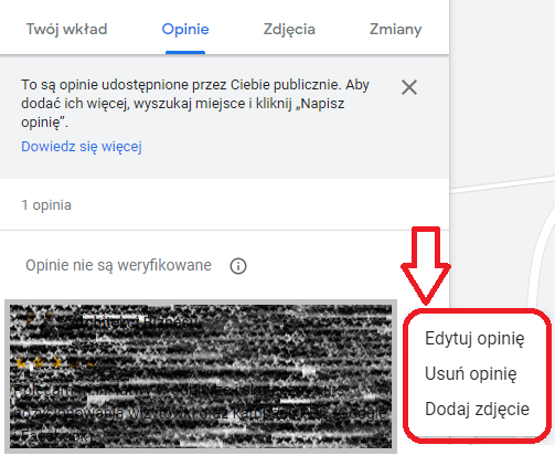 Edytowanie i usuwanie opinii w Google
