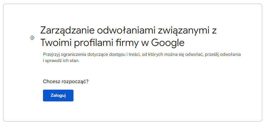 Logowanie do panelu zarządzania odwołaniami profilu firmy Google