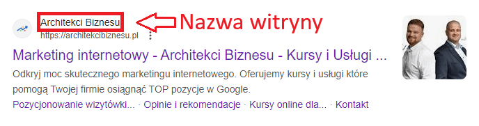 Nazwa witryny w wynikach wyszukiwania Google