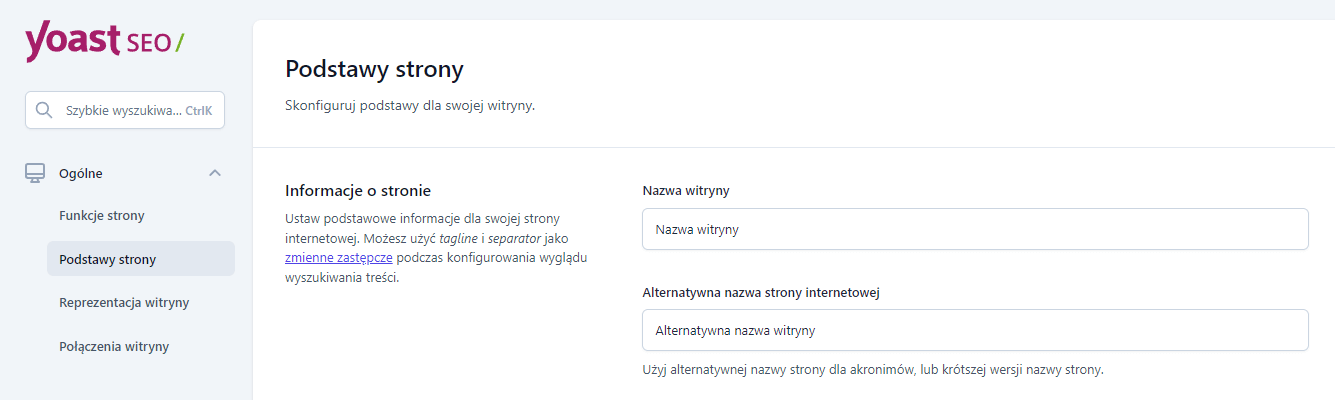 Yoast SEO - ustawianie nazwy witryny