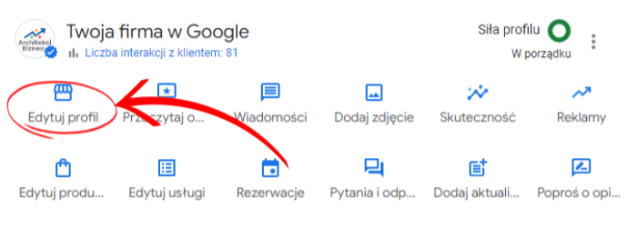 Profil firmy Google - edytuj