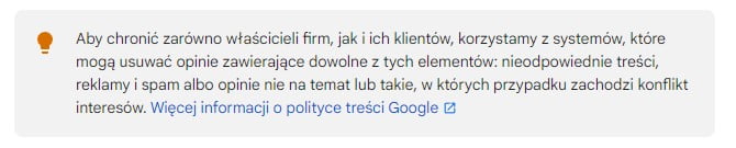 Lista powodów przez które może zostać usunięta opinia w Google