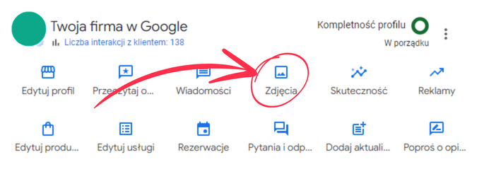 Panel profilu firmy google - zdjęcia