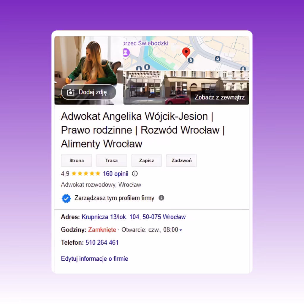 Adwokat Angelika Wójcik Podgląd wizytówki Google