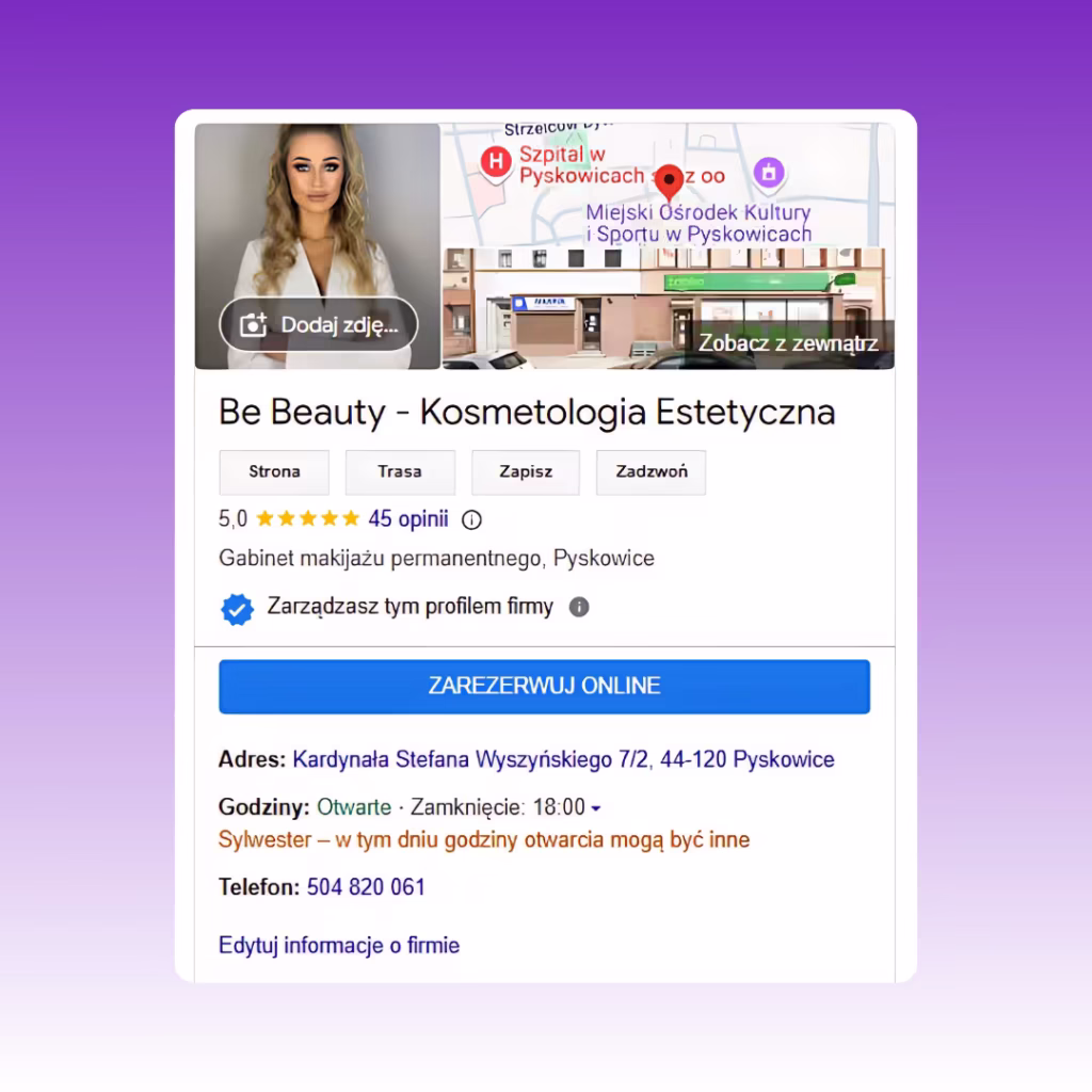 Be Beauty Podgląd wizytówki Google