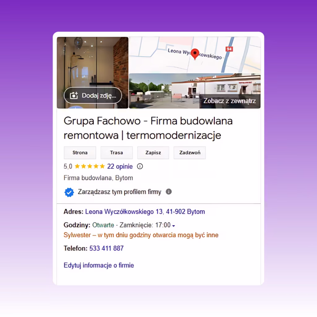 Fachowo Podgląd wizytówki Google