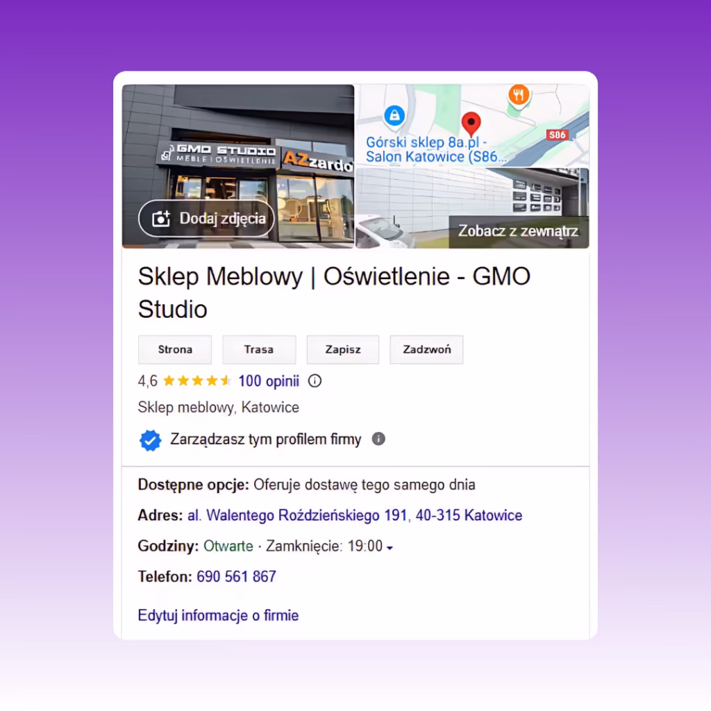 GMO Studio Podgląd wizytówki Google