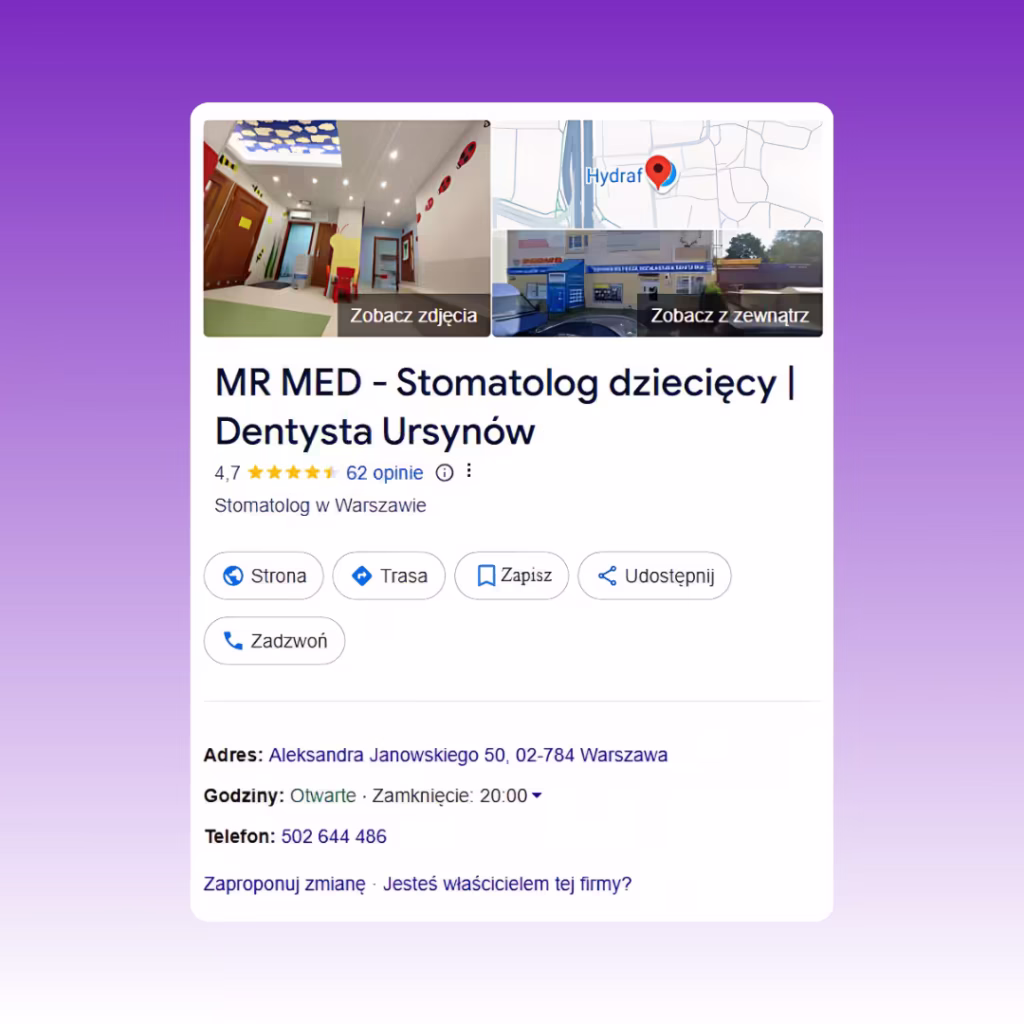 ME MED Podgląd wizytówki Google