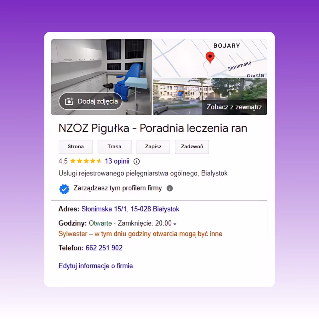 NZOZ Pigułka: Podgląd wizytówki Google