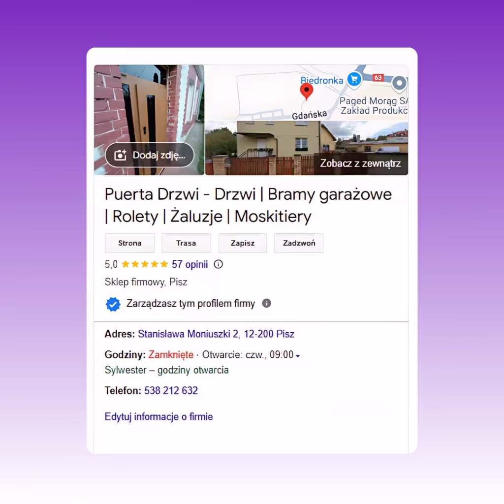 Puerta Drzwi: Podgląd wizytówki Google