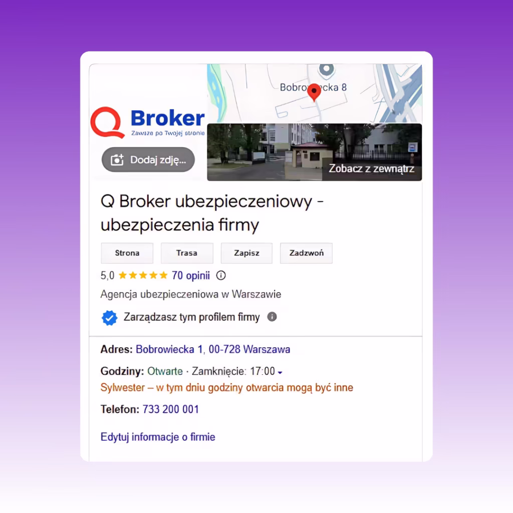 Q Broker_ Podgląd wizytówki Google