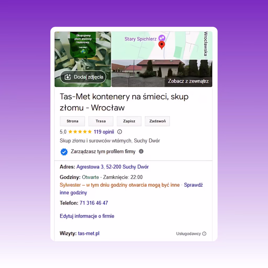 Tas-Met Kontanery Podgląd wizytówki Google