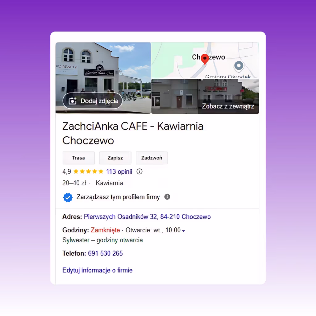 ZachciAnka CAFE Podgląd wizytówki Google