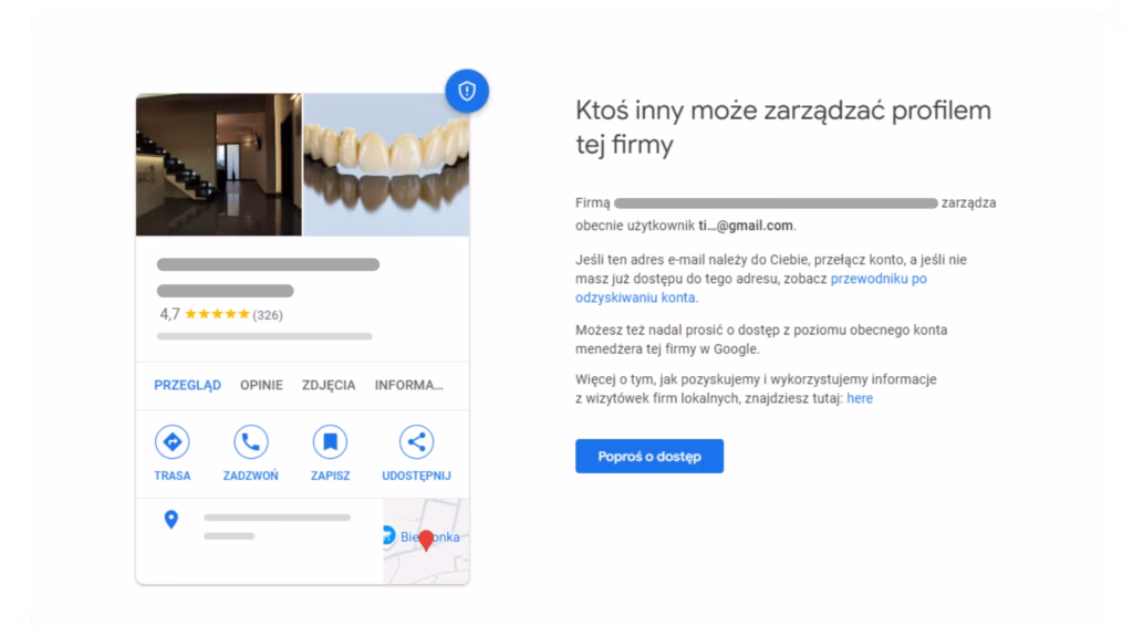 Wysyłanie prośby o dostęp do wizytówki Google